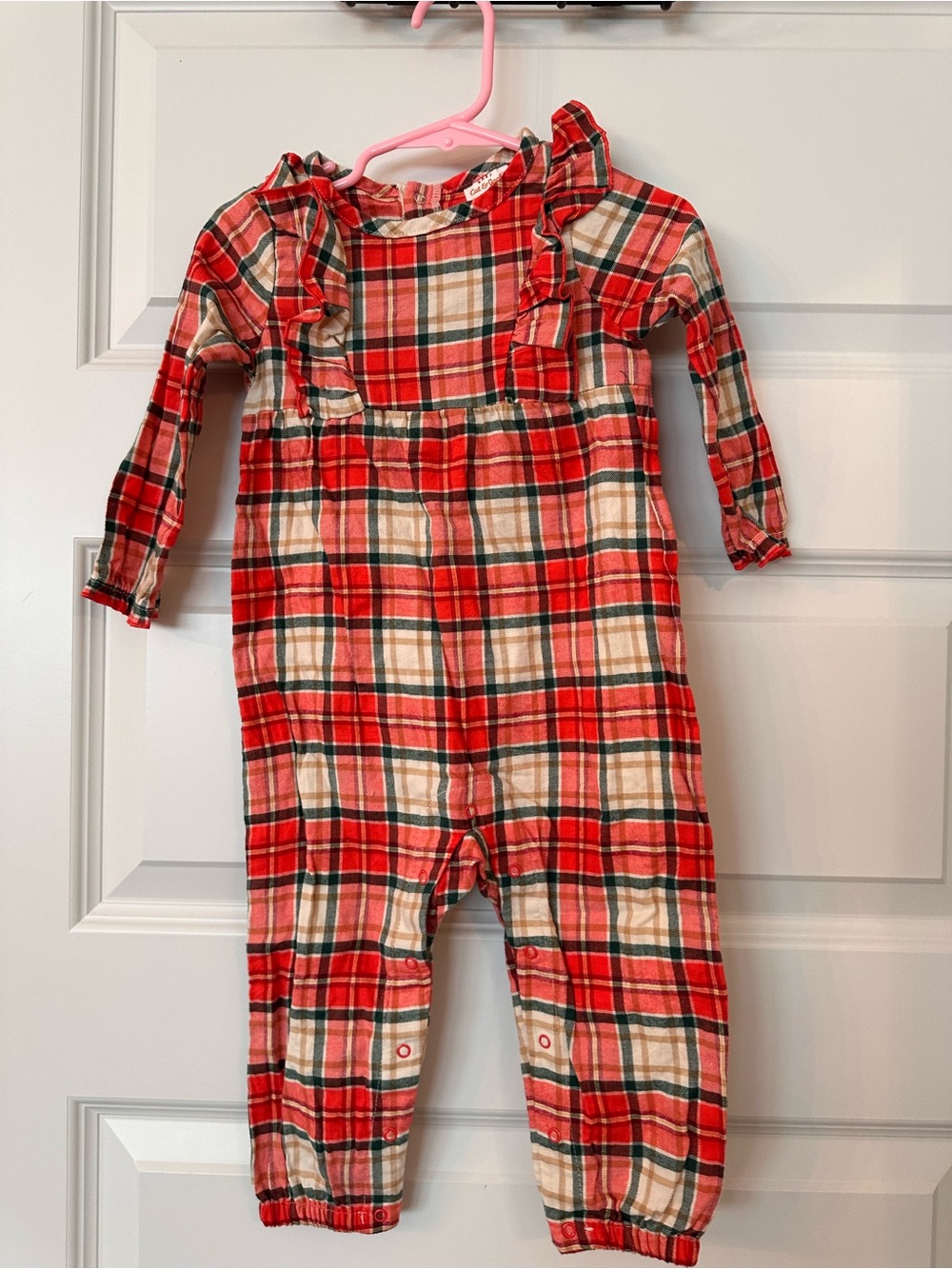 Cat & Jack Red Plaid Ruffle One-Piece Footie